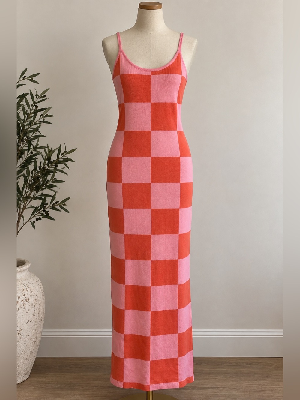 Checkerboard Knit Slip Dress